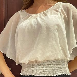 BCX white professional blouse with gold pattern